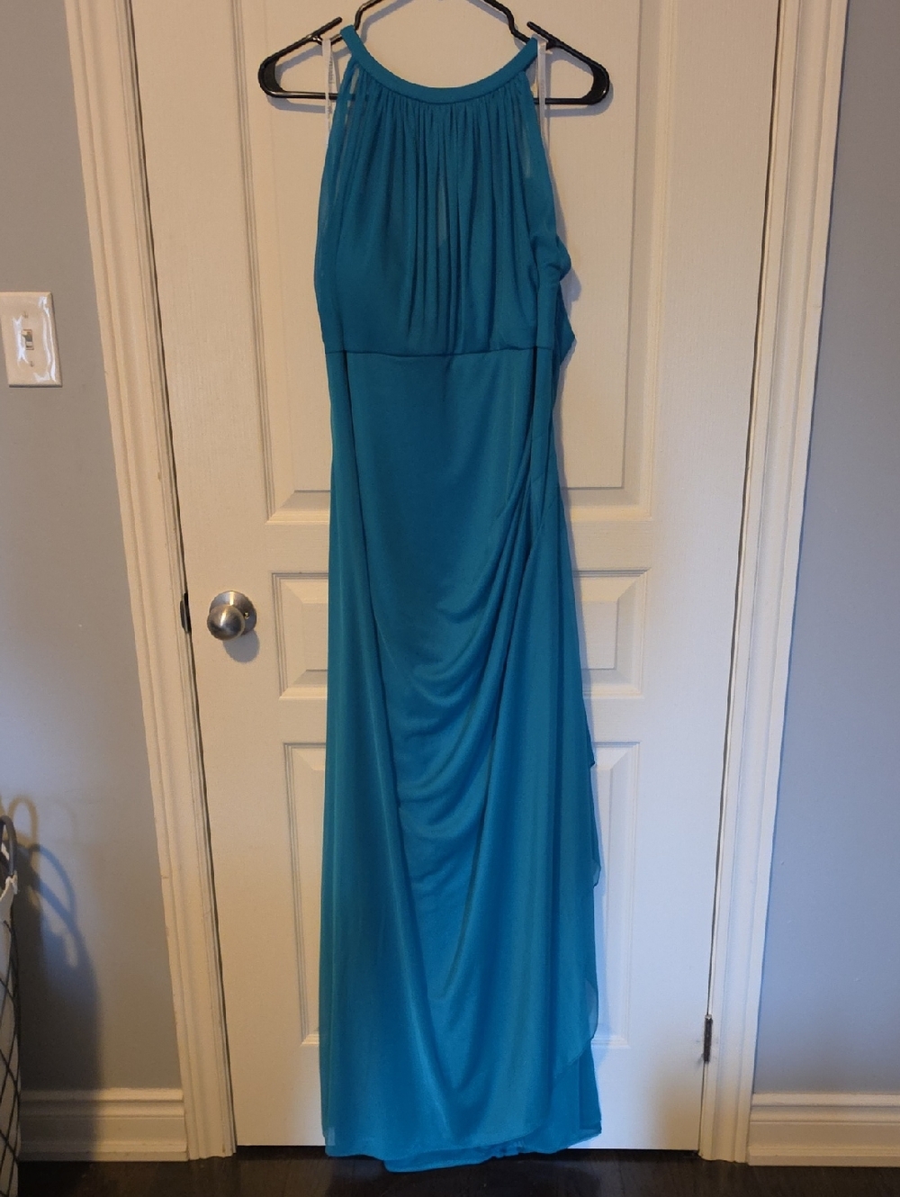 David's Bridal Teal High-Neck Bridesmaid Dress